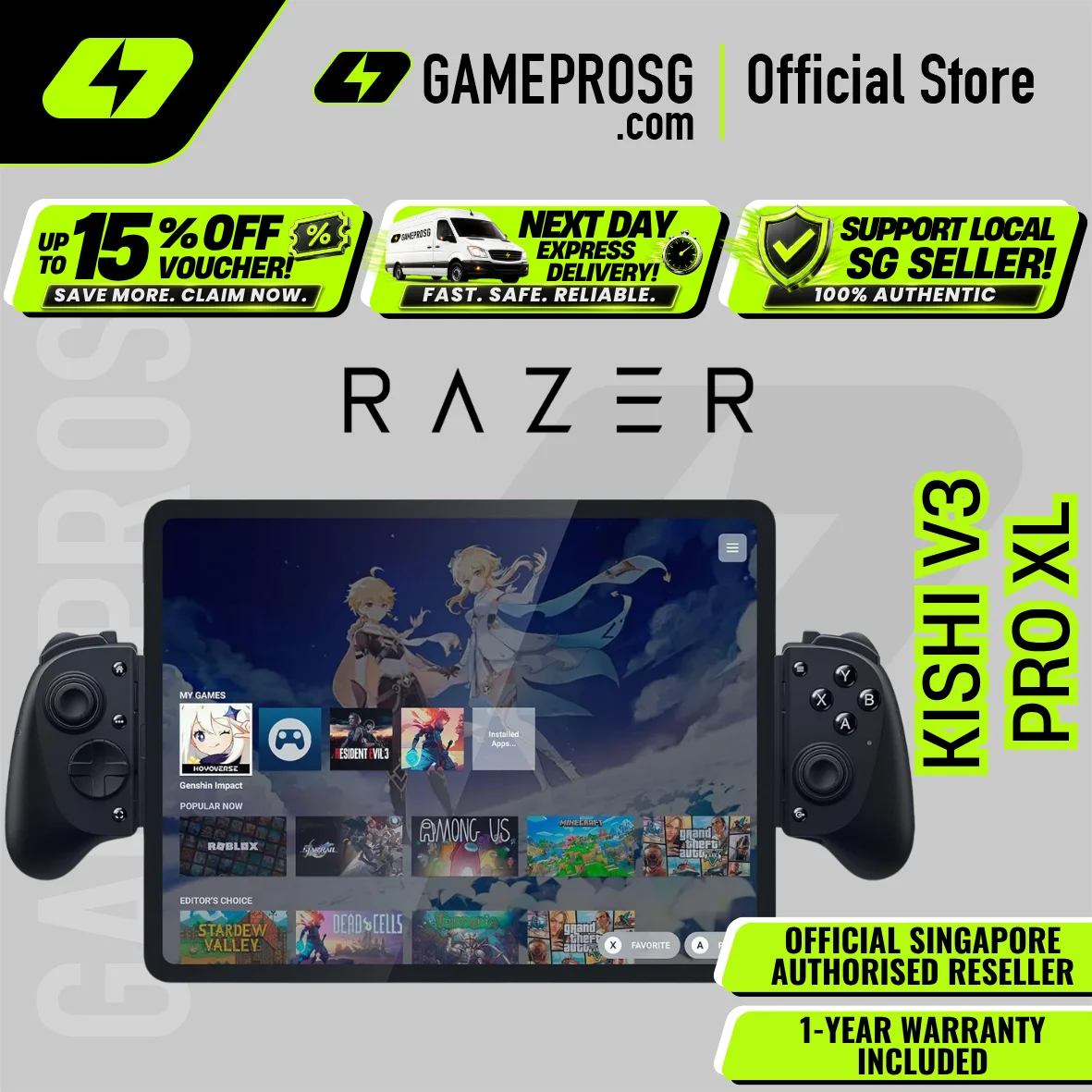 Razer Kishi V3 Pro XL - Haptic USB-C Gaming Controller for Full-Sized Tablets