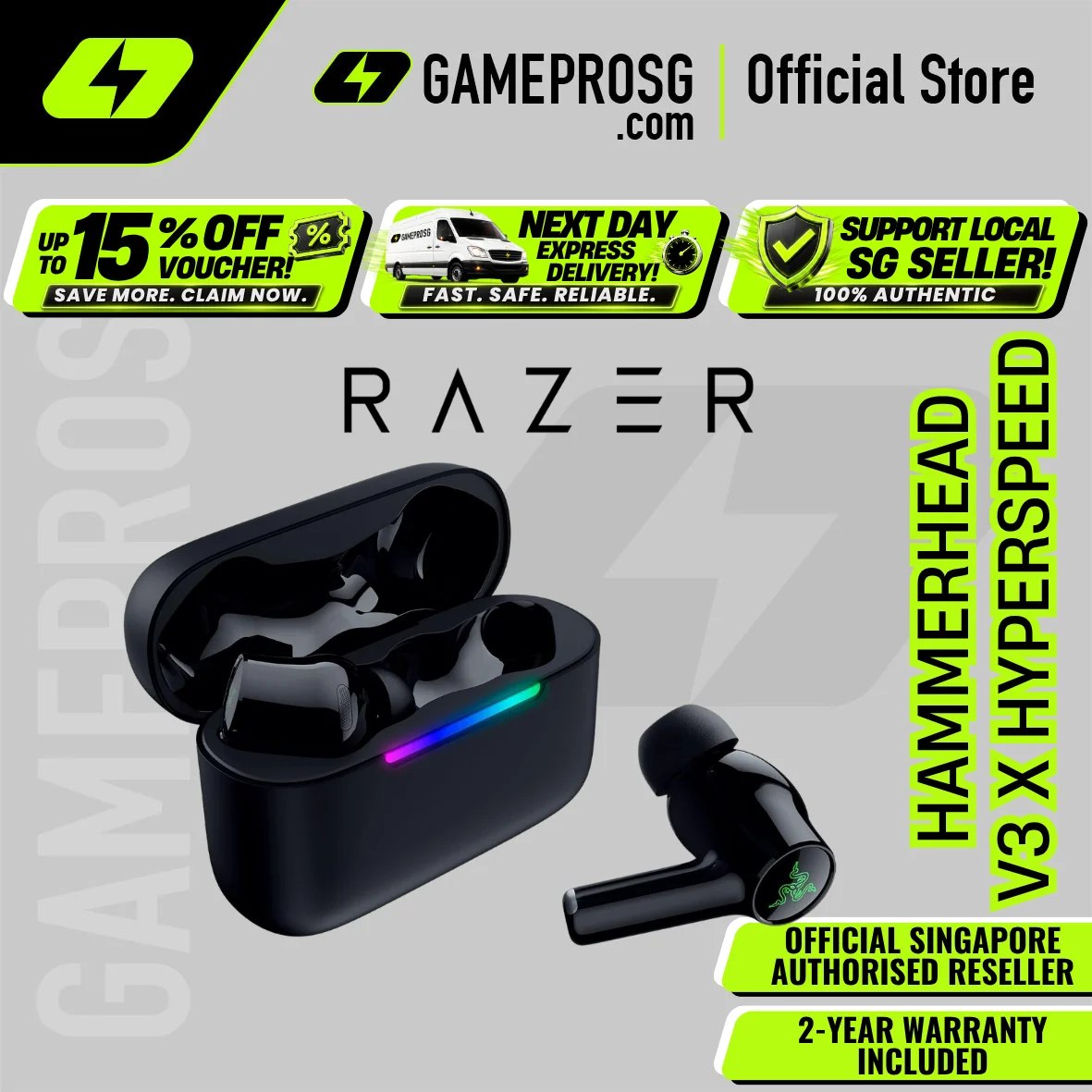 Razer Hammerhead V3 X HyperSpeed for PlayStation – 2.4GHz Wireless – Bluetooth 5.3 Earbuds