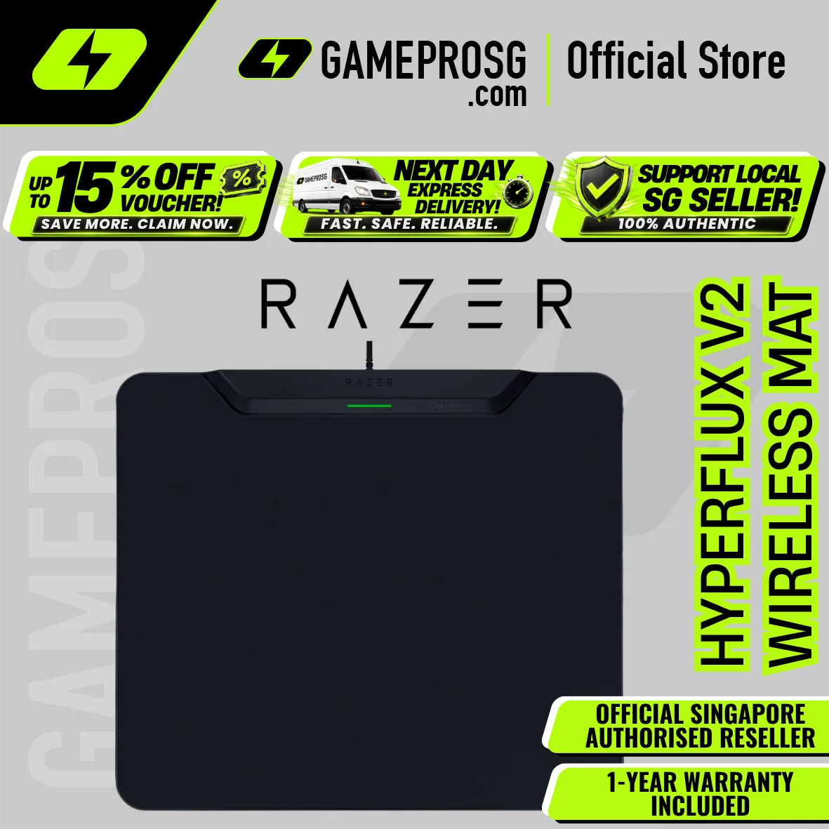 Razer HyperFlux V2 Wireless Charging System Mouse pad- Hard Surface