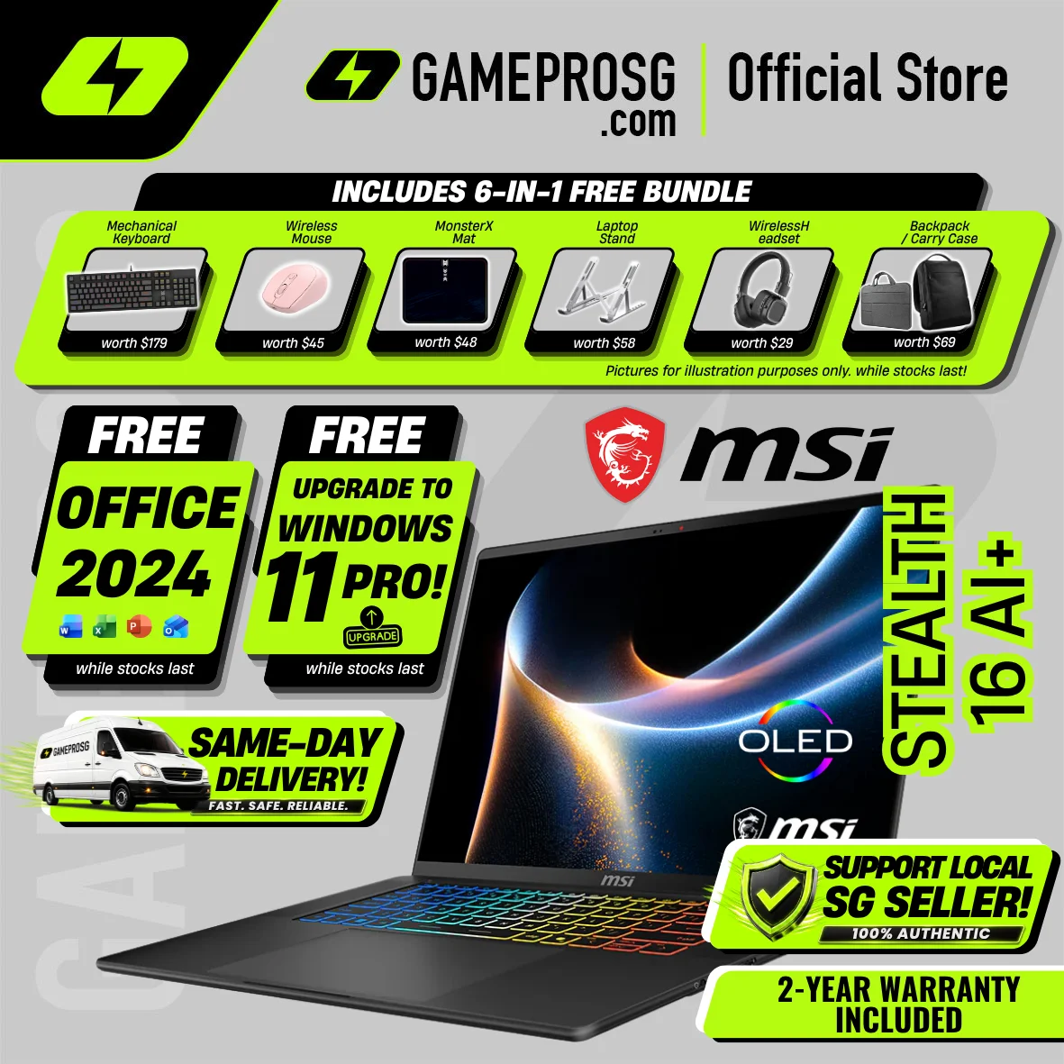 MSI Stealth 16 AI+ – 16" OLED 240Hz – Intel Core Ultra 9 – RTX5060 – 32GB RAM – 1TB SSD – Creator & Gaming Laptop