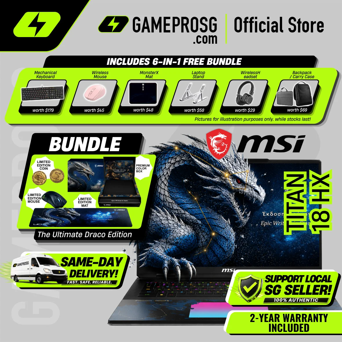 MSI Titan 18 HX Dragon Edition – 18" UHD+ 240Hz Mini LED – Intel Core Ultra 9 – RTX5090 – 96GB RAM – 4TB SSD - AI Laptop