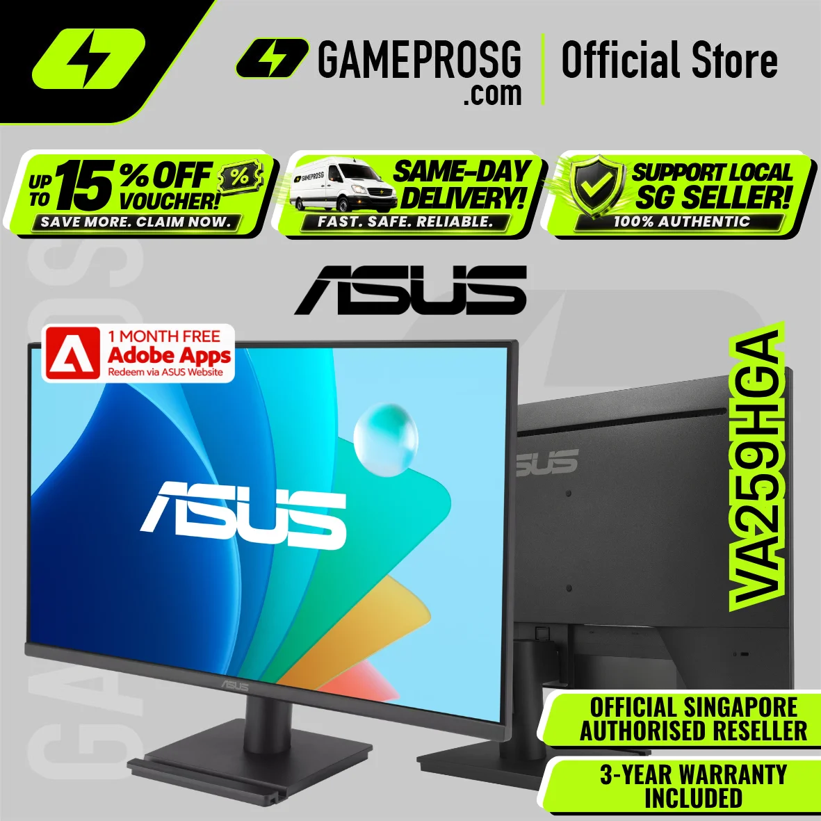 ASUS VA259HGA Eye Care Gaming Monitor – 24.5" FHD IPS 120Hz – 1ms – Adaptive-Sync – HDMI VGA