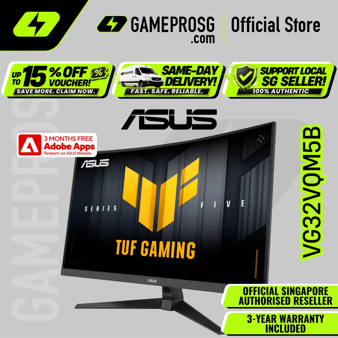 ASUS TUF Gaming VG32VQM5B – 32" FHD Curved Fast VA 250Hz OC – 0.5ms – FreeSync Premium Gaming Monitor