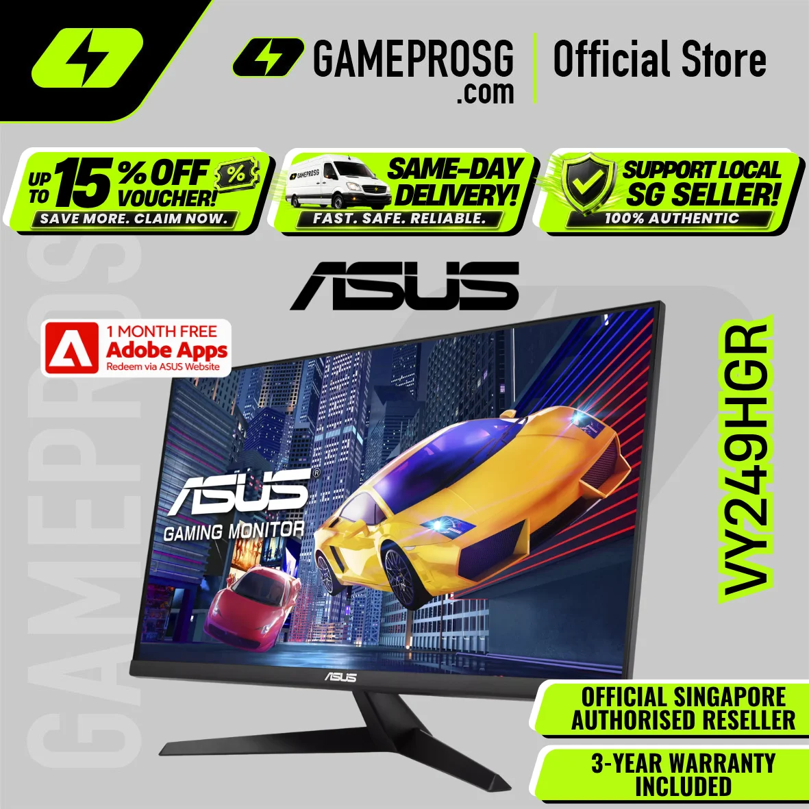 ASUS VY249HGR Eye Care Gaming Monitor – 23.8" FHD IPS 120Hz – 1ms – Adaptive-Sync – HDMI VGA