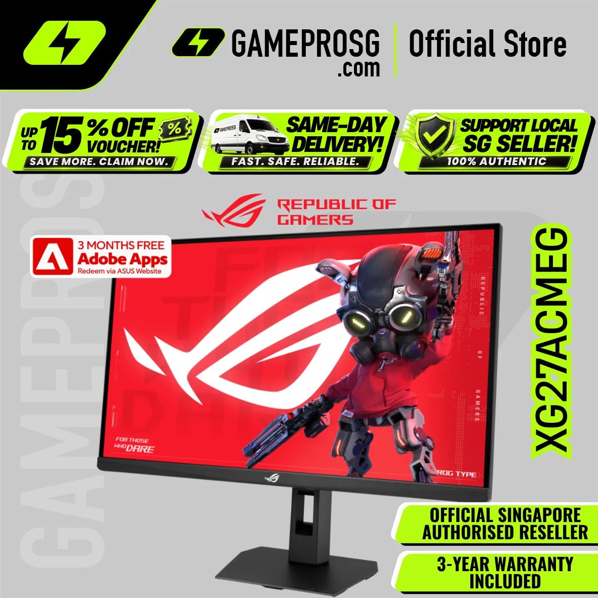 Asus ROG XG27ACMEG Gaming Monitor 27Inch/QHD 2560x1440/1ms/260Hz
