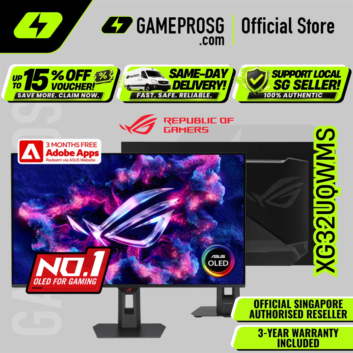 ASUS ROG Strix OLED XG32UQWMS – 32" 4K WOLED 240Hz – 0.03ms Gaming Monitor