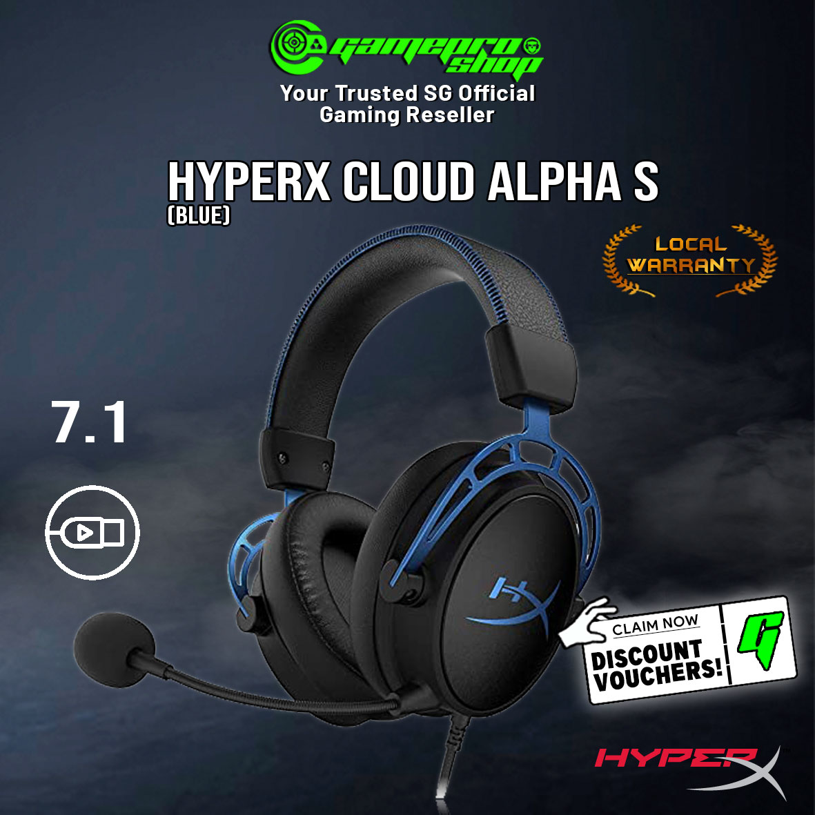 HyperX Cloud Alpha S Gaming Headset (Blue) - HX-HSCAS-Bl/WW (2Y) - GamePro  Shop