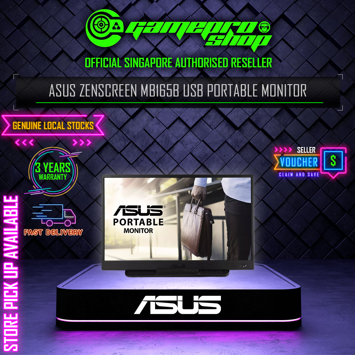 ASUS ZenScreen MB165B USB Portable Monitor / 15.6
