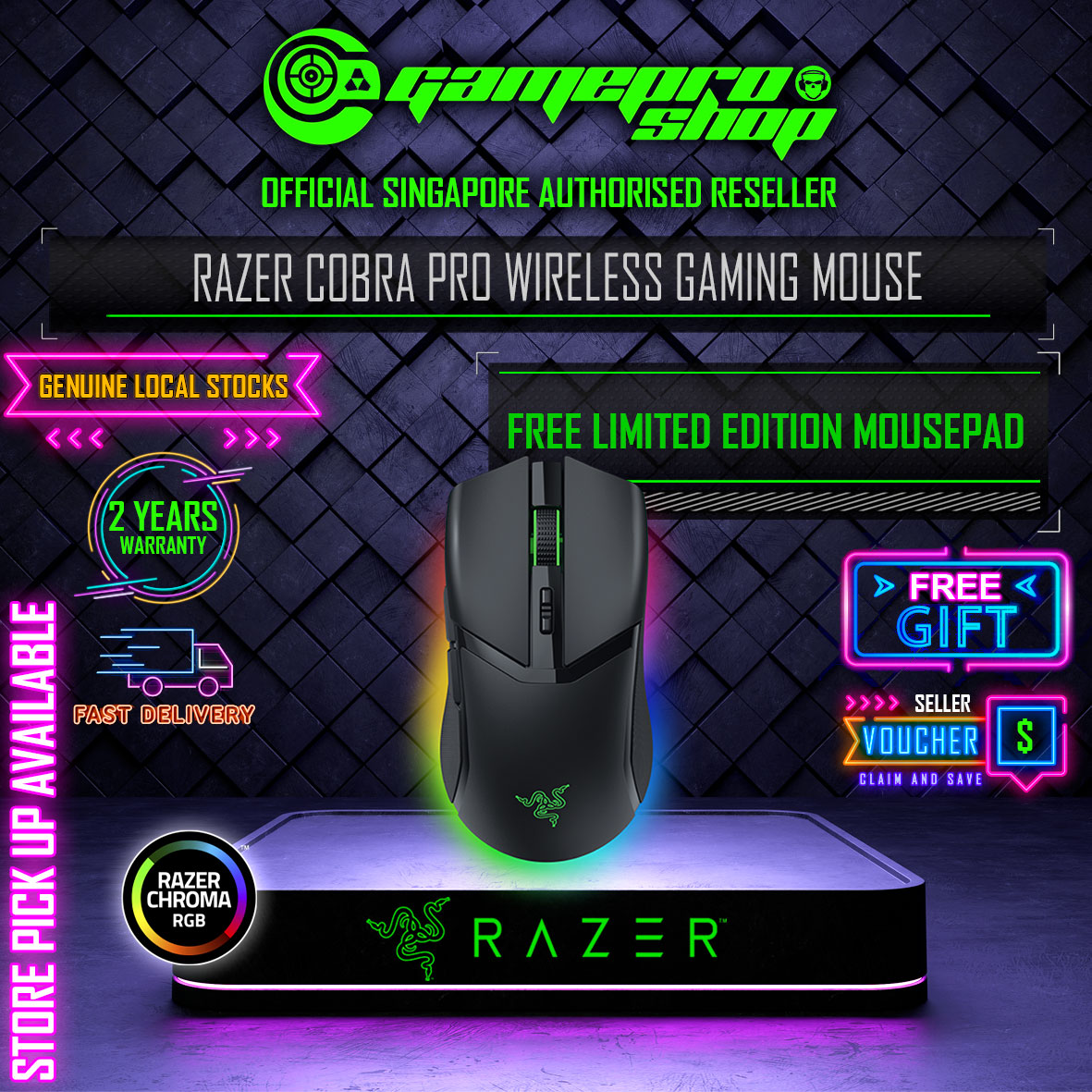 [Free Gift] Razer Cobra Pro Wireless Gaming Mouse with Chroma RGB and 10  Customizable Controls / RZ01-04660100-R3A1 (2Y)