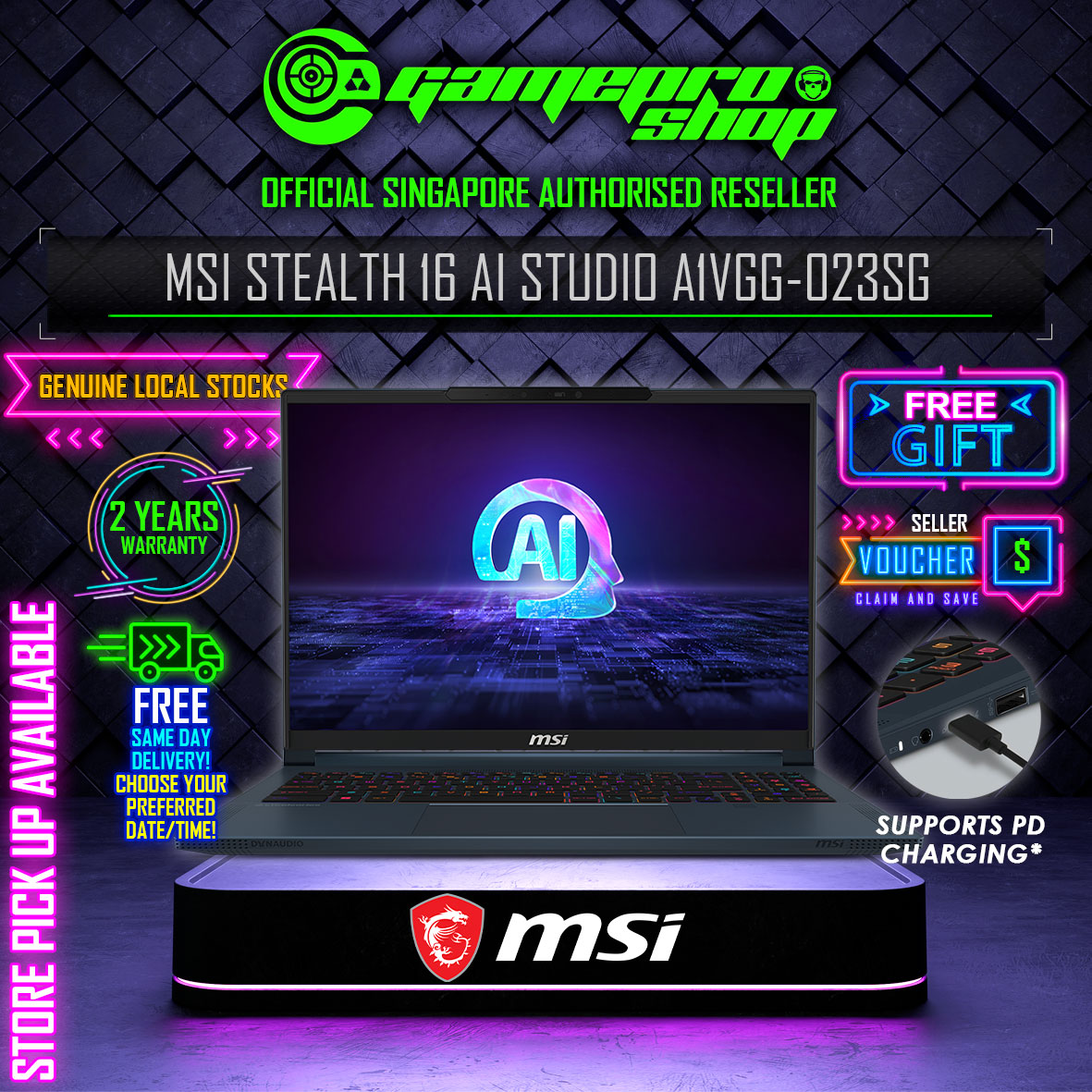 【2024】 MSI Laptop Stealth 16 AI Studio A1VGG-023SG Gaming Laptop ...