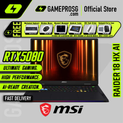 MSI Raider 18 HX AI Gaming Laptop — Premium RGB — RTX 5080 - 18" UHD+ 120Hz - Ultra 9 - 64GB - 4TB