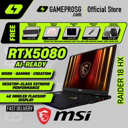 MSI Raider 18 HX AI Gaming Laptop — Premium RGB — RTX 5080 - 18" UHD+ 120Hz - Ultra 9 - 64GB - 4TB