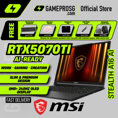 MSI Stealth A16 AI+ Gaming Laptop — Elite OLED Gaming — RTX 5070 Ti - QHD+ OLED 240Hz - Ryzen AI 9 - 32GB