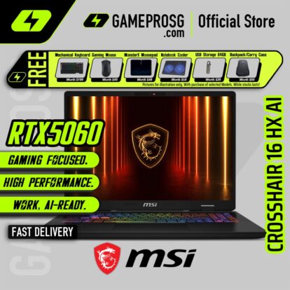 MSI Crosshair 16 HX AI Gaming Laptop - Intel Core Ultra 9 processor - NVIDIA GeForce RTX5060 - 16″ QHD+ 240Hz IPS