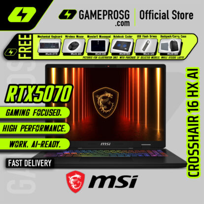 MSI Crosshair 16 HX AI Gaming Laptop - Intel Core Ultra 9 processor - NVIDIA GeForce RTX5070 - 16″ QHD+ 240Hz IPS