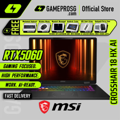 MSI Crosshair 18 HX AI Gaming Laptop - Intel Core Ultra 9 processor - NVIDIA GeForce RTX5060 - 18″ QHD+ 240Hz IPS