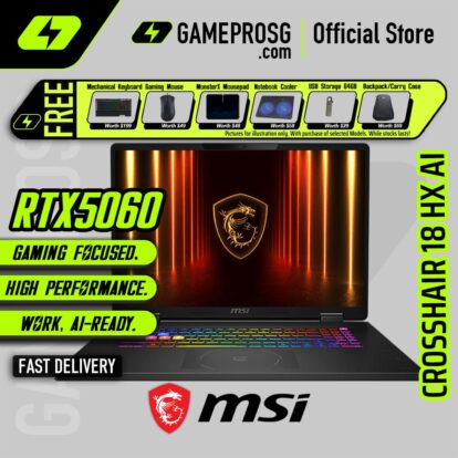 MSI Crosshair 18 HX AI Gaming Laptop - Intel Core Ultra 9 processor - NVIDIA GeForce RTX5060 - 18″ QHD+ 240Hz IPS