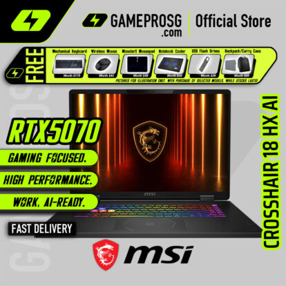 MSI Crosshair 18 HX AI Gaming Laptop - Intel Core Ultra 9 processor - NVIDIA GeForce RTX5070 - 18″ QHD+ 240Hz IPS