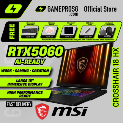 MSI Crosshair 18 HX AI Gaming Laptop - Intel Core Ultra 9 processor - NVIDIA GeForce RTX5060 - 18″ QHD+ 240Hz IPS