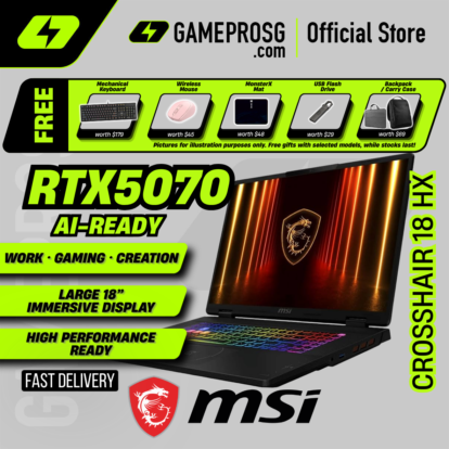 MSI Crosshair 18 HX AI Gaming Laptop - Intel Core Ultra 9 processor - NVIDIA GeForce RTX5070 - 18″ QHD+ 240Hz IPS