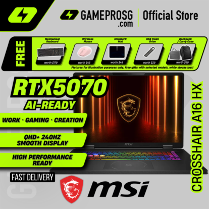 MSI Crosshair A16 HX Gaming Laptop - AMD Ryzen 9 8940HX Processor - NVIDIA GeForce RTX5070 - 16″ QHD+ 240Hz IPS
