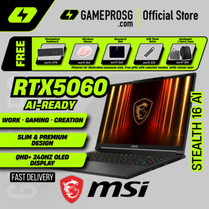 MSI Stealth 16 AI Gaming Laptop — Ultra-Portable OLED — RTX 5060 - QHD+ OLED 240Hz - Ultra 9 - 32GB - 1TB