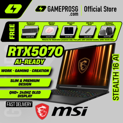MSI Stealth 16 AI Gaming Laptop — Premium Slim OLED — RTX 5070 - QHD+ OLED 240Hz - Ultra 9 - 32GB - 1TB
