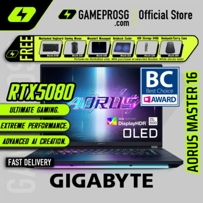 Gigabyte AORUS Master 16 Gaming Laptop — Elite Visuals — RTX 5080 - 16" OLED 240Hz - Ultra 9 - 32GB - 1TB SSD