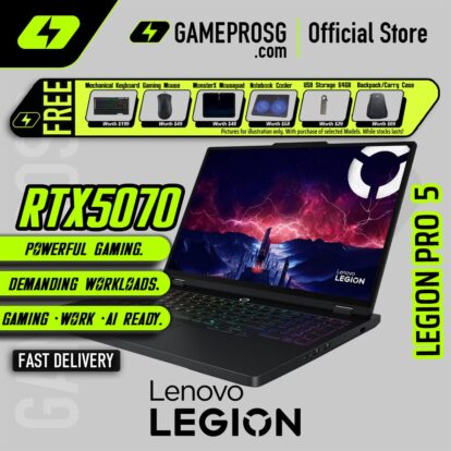 Lenovo Legion Pro 5 Gaming Laptop — RTX5070 - 16" OLED WQXGA 165Hz - AMD R9 9955HX - 32GB RAM - 1TB SSD (For Gamers & Creators)