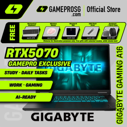 [EXCLUSIVE] GIGABYTE GAMING A16 Laptop — RTX5070 - 16" FHD+ 165Hz - Intel i7-13620H - 16GB RAM - 1TB SSD (For Gamers & Creators)