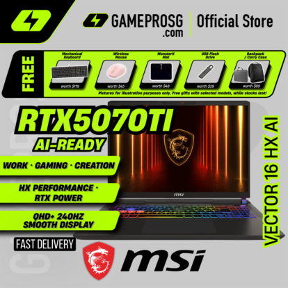 MSI Vector 16 HX AI Gaming Laptop — High Octane — RTX 5070Ti - 16" QHD+ 240Hz - Ultra 9 - 16GB - 1TB SSD