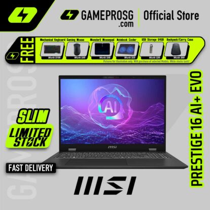 MSI Prestige 16 AI+ Evo Laptop — Elite Performance — 16" UHD+ OLED - Ultra 9 288V - 32GB - 1TB SSD - 2Y