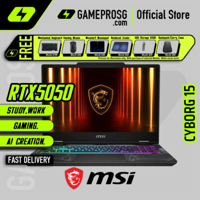 MSI Cyborg 15 Gaming Laptop — RTX5050 - 15.6" FHD 144Hz - i7-13620H - 16GB DDR5 - 512GB SSD (Gamers & Creators)