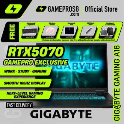 [EXCLUSIVE] GIGABYTE GAMING A16 Laptop — RTX5070 - 16" FHD+ 165Hz - Intel i7-13620H - 16GB RAM - 1TB SSD (For Gamers & Creators)