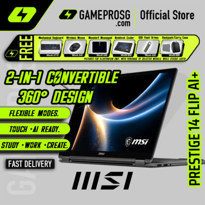 MSI Prestige 14 Flip AI+ Copilot+ PC 2-in-1 Convertible Laptop - Intel Core Ultra 9 Processor - 32GB - 1TB SSD - 1.37kg