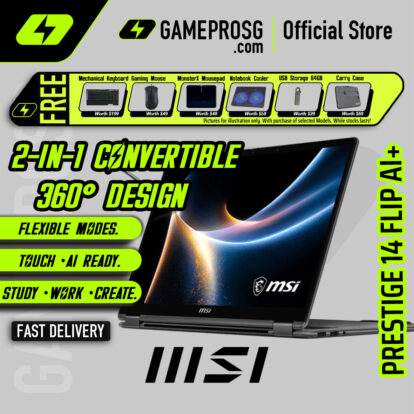 MSI Prestige 14 Flip AI+ Copilot+ PC 2-in-1 Convertible Laptop - Intel Core Ultra 9 Processor - 32GB - 1TB SSD - 1.37kg
