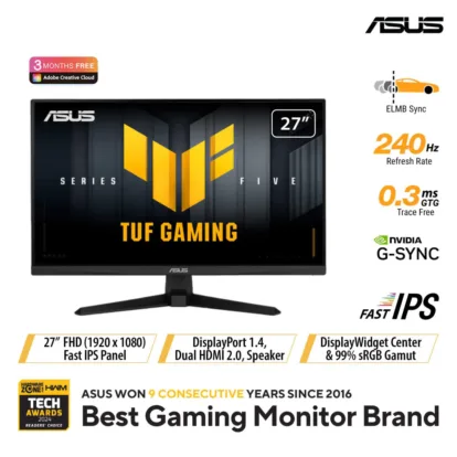 ASUS TUF Gaming VG279QM5A – 27” FHD 240Hz Gaming Monitor – Fast IPS – 0.3ms – G-Sync Compatible