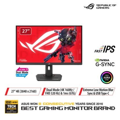 ASUS ROG Strix XG27UCG – 27” 4K 160Hz Gaming Monitor – Dual Mode 320Hz FHD – Fast IPS – USB-C – G-Sync Compatible