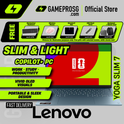 Lenovo Yoga Slim 7 Laptop – 14″ WUXGA OLED – AMD Ryzen AI 7 – 16GB RAM – 1TB SSD – Lightweight