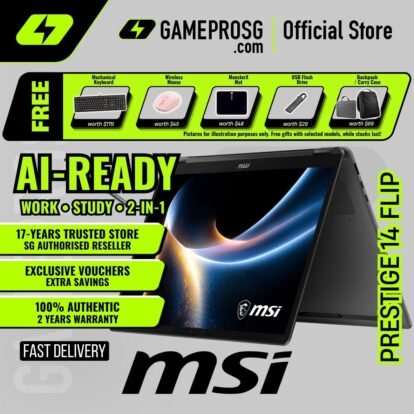 MSI Prestige 14 Flip AI+ – 14" OLED Touch – Intel Core Ultra X7 – 32GB RAM – 1TB SSD – Convertible 2-in-1 Copilot+ PC