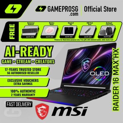 MSI Raider 16 Max HX – 16" OLED 240Hz – Intel Core Ultra 9 – RTX5070Ti – 32GB RAM – 1TB SSD – Extreme AI & Gaming Laptop