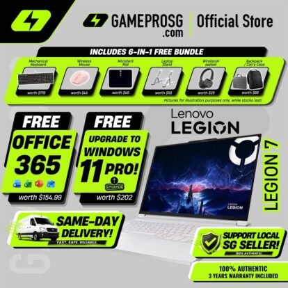 [Same‑Day Delivery] Lenovo Legion 7 Glacier White AI Gaming Laptop – Intel Core Ultra 9 – 32GB RAM – 1TB SSD – RTX5060 – 16″ OLED QHD 240Hz