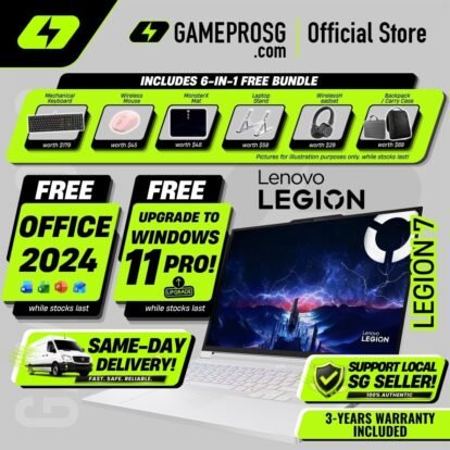 [Same‑Day Delivery] Lenovo Legion 7 Glacier White AI Gaming Laptop – Intel Core Ultra 9 – 32GB RAM – 1TB SSD – RTX5060 – 16″ OLED QHD 240Hz
