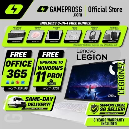 [Same‑Day Delivery] Lenovo Legion 7 Glacier White AI Gaming Laptop – Intel Core Ultra 9 – 32GB RAM – 1TB SSD – RTX5060 – 16″ OLED QHD 240Hz