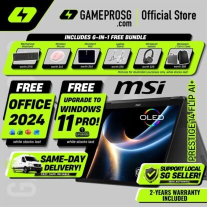 MSI Prestige 14 Flip AI+ – 14" OLED Touch – Intel Core Ultra 9 – 32GB RAM – 1TB SSD – Convertible 2-in-1 Copilot+ PC