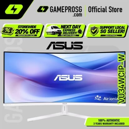 ASUS VU34WCIP-W Eye Care Monitor – 34" WQHD Curved VA 100Hz – 1ms – USB-C PD 65W – Air Ionizer