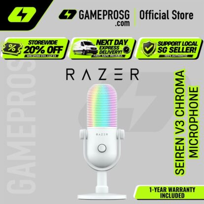 Razer Seiren V3 Chroma – 24-Bit USB Condenser Microphone – Chroma RGB – White Edition