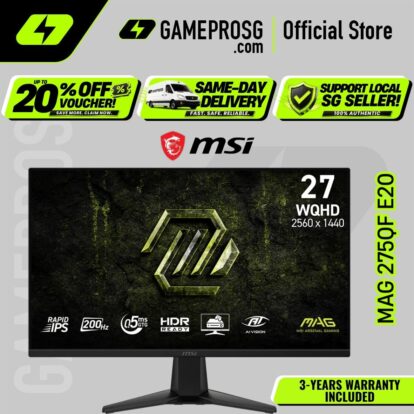 MSI MAG 275QF E20 – 27" QHD Rapid IPS 200Hz – 0.5ms – FreeSync Gaming Monitor