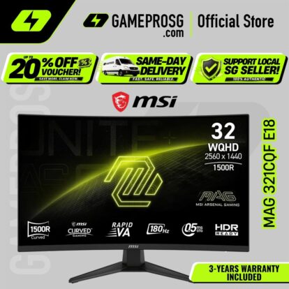 MSI MAG 321CQF E18 – 32" QHD 1500R Rapid VA 180Hz – 0.5ms Curved Gaming Monitor