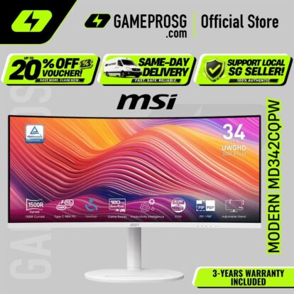 MSI Modern MD342CQPW – 34" UWQHD 1500R VA 120Hz – USB-C 98W – White Curved Monitor